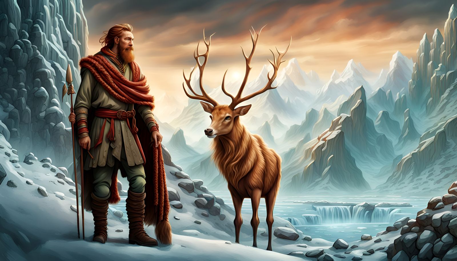 Özti the so called iceman of copper age, with bow and error, looking to mountain