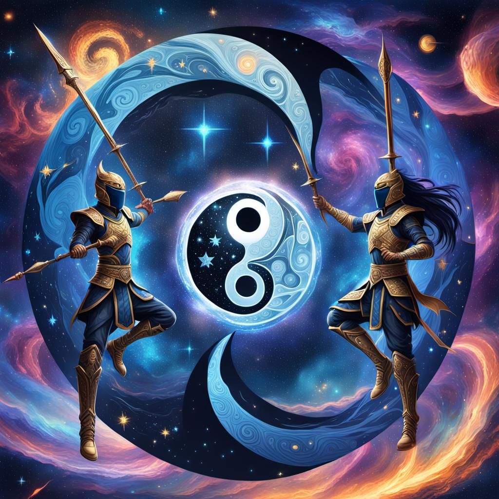 Cosmic Yin-Yang Warriors in Matte Painting Style