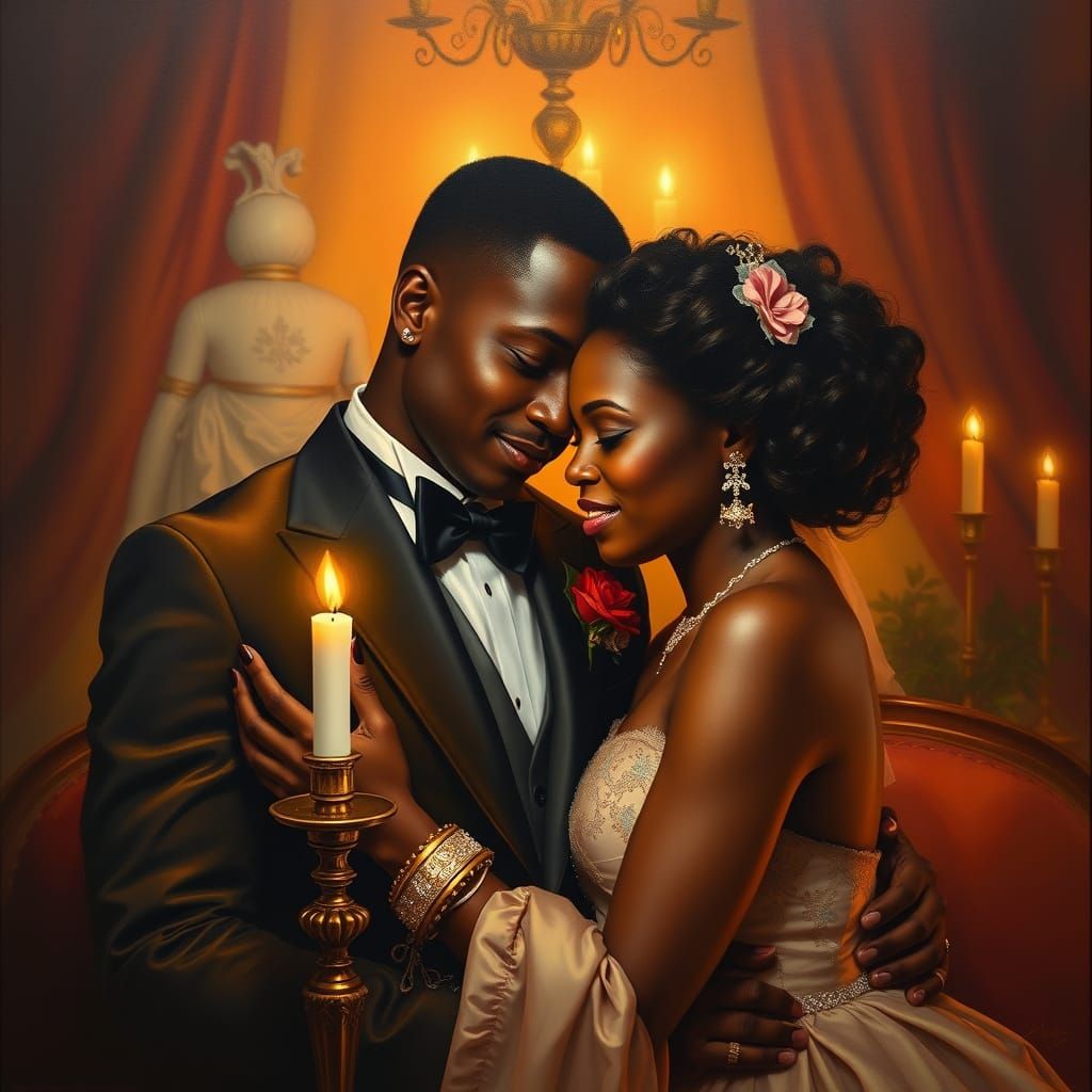 Elegant African American Couple in Soft Candlelight