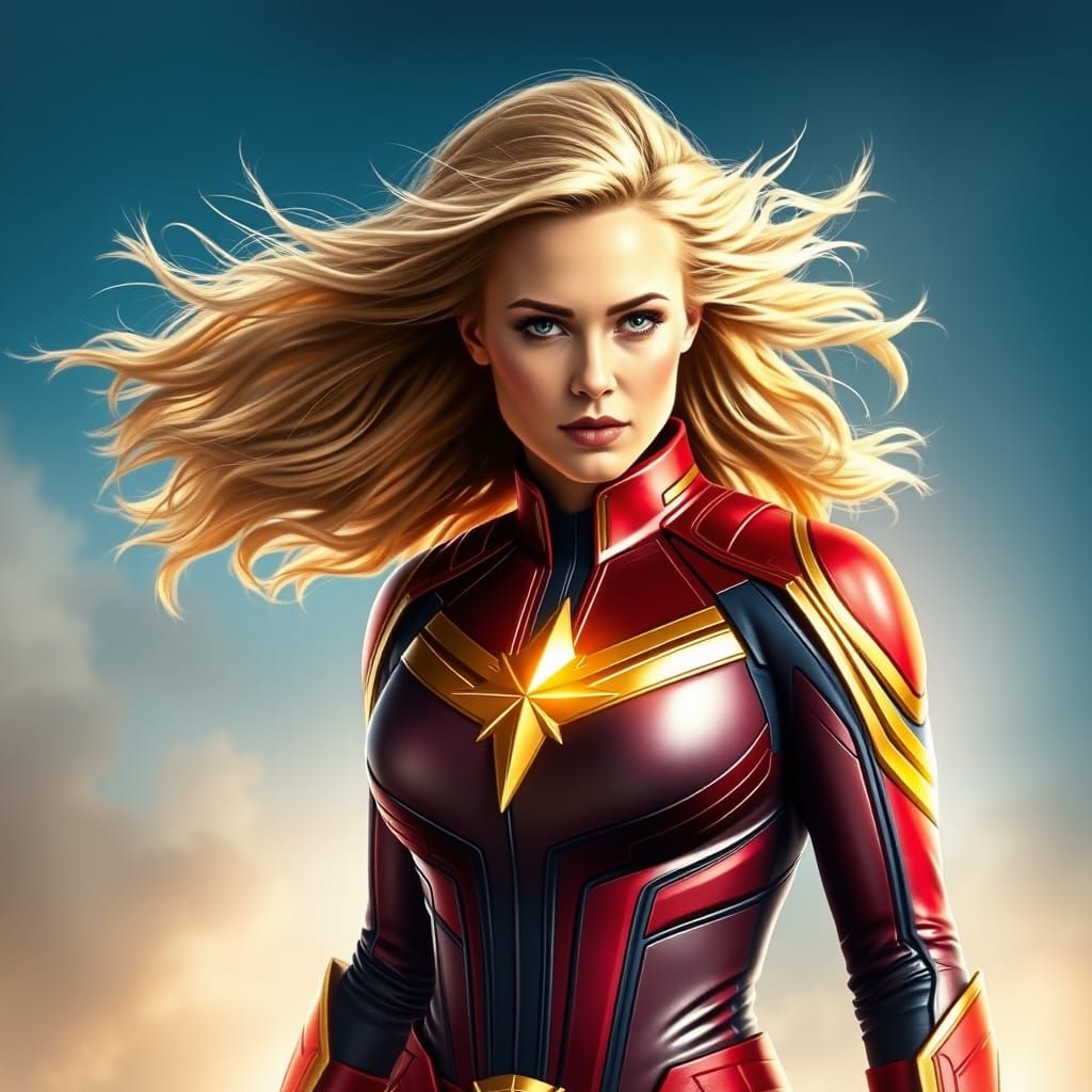 Captain Marvel in Iconic Superhero Pose