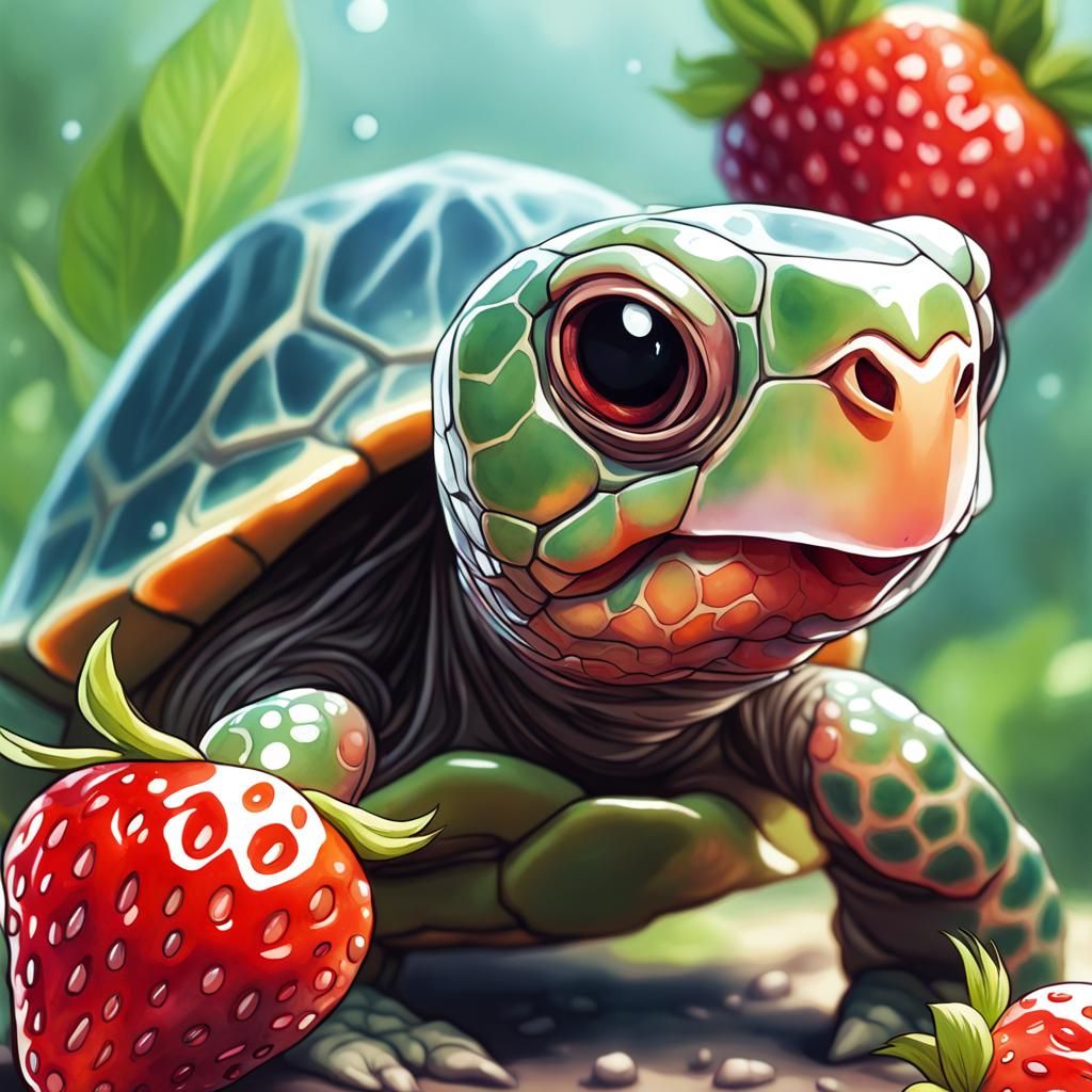 Strawberry Turtle: A Cute Watercolor Portrait