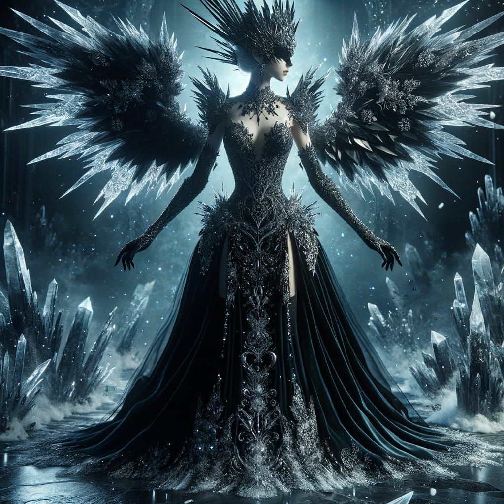 Dark Ice Queen in Regal Attire: Hyperrealistic Fantasy Art