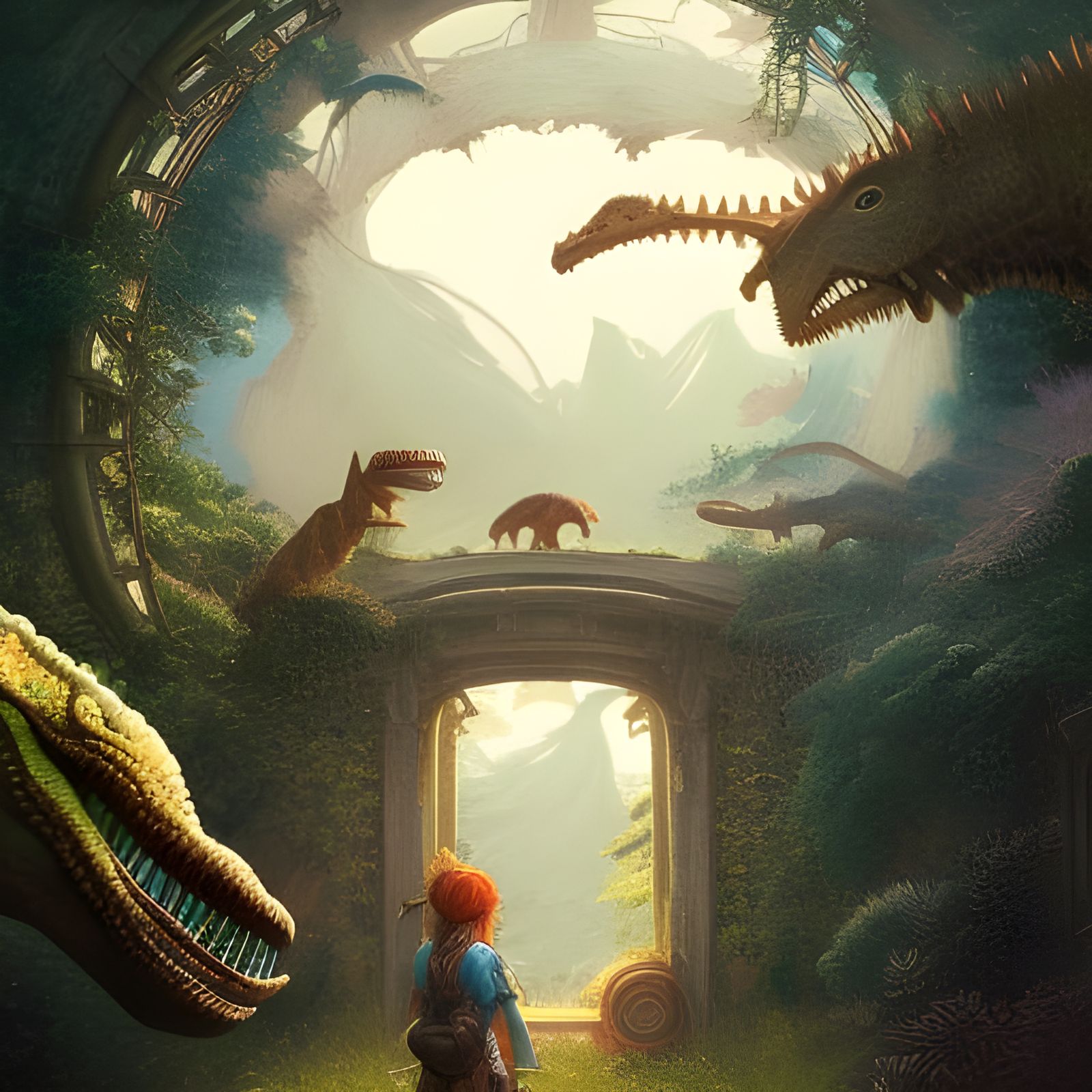 Dinosaur Portal in Anime Art Style
