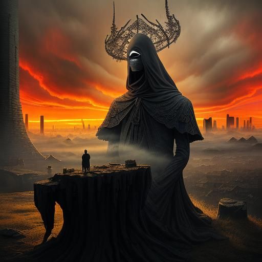 Surreal Figure in Abandoned Cityscape