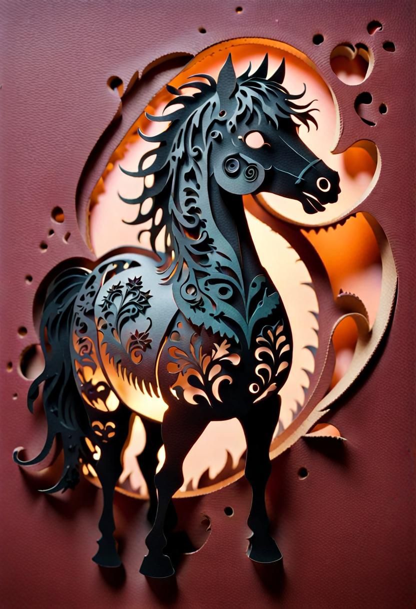 Romantic Horse Silhouette in Scherenschnitte Style