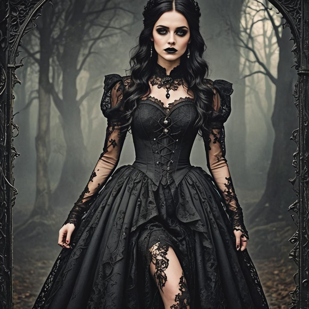 Gothic Victorian Lady in Black Dress