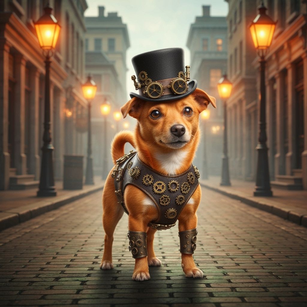 Steampunk Dog in Victorian Street Scene