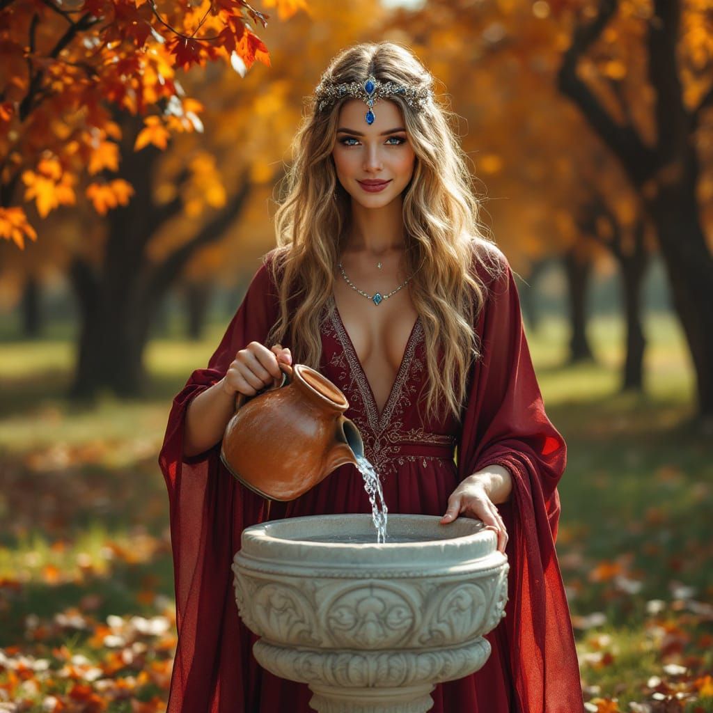 Sága: Norse Goddess in Autumn Meadow
