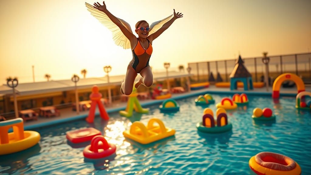 Olympic Swimmer's Angel Dive in Summer Pool