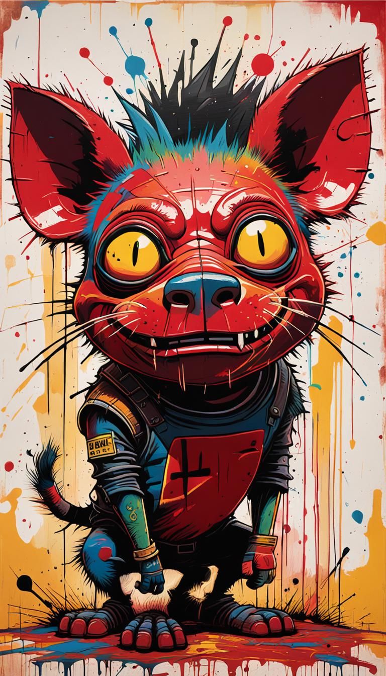 Pig in a Basquiat painting’s style, neo-expressionism, comic...