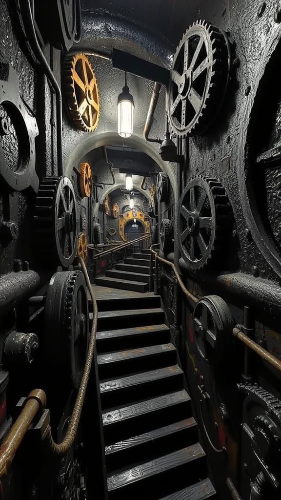3D Gears Wall Mural in High Relief Trompe L'oeil Style