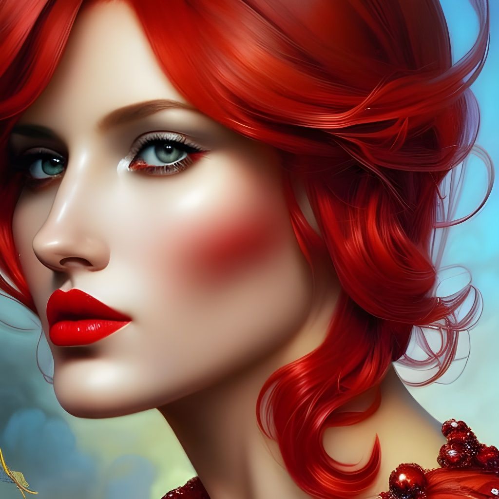 Woman in Red: Hyperdetailed Art Nouveau Portrait
