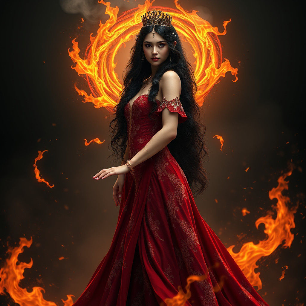 Fiery Woman Portrait in High Fantasy Style