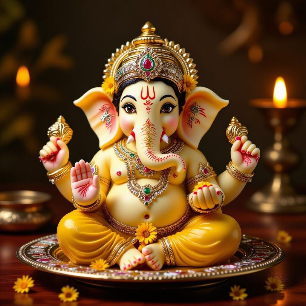 Ganesha Statue Made of Laddus in Rajasthani Mughal Style