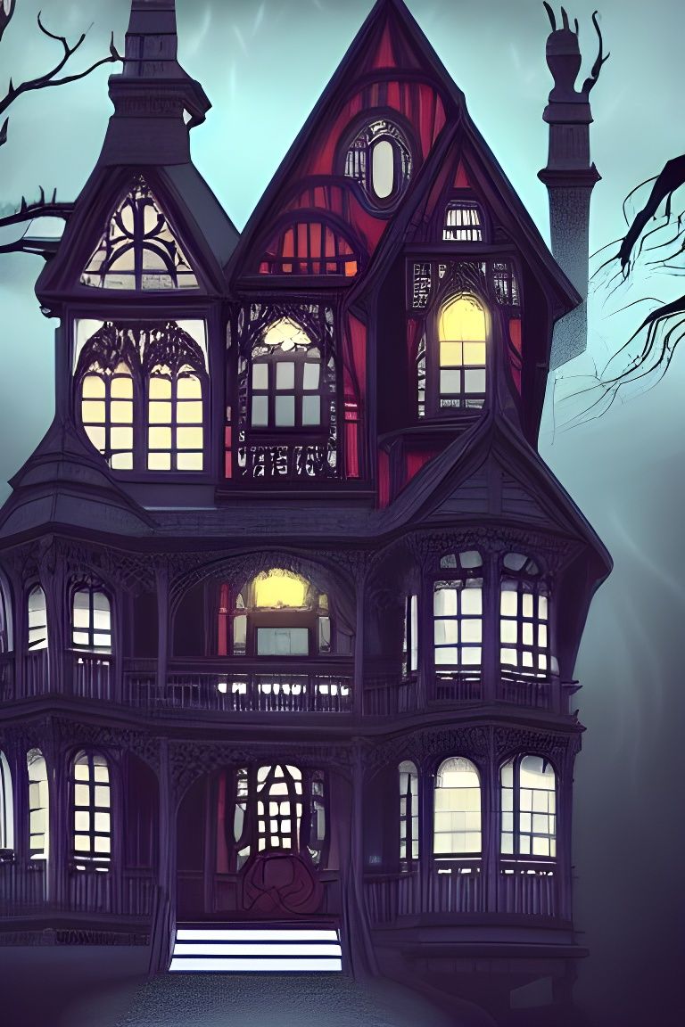 Eerie Victorian Haunted House in Ghibli Style