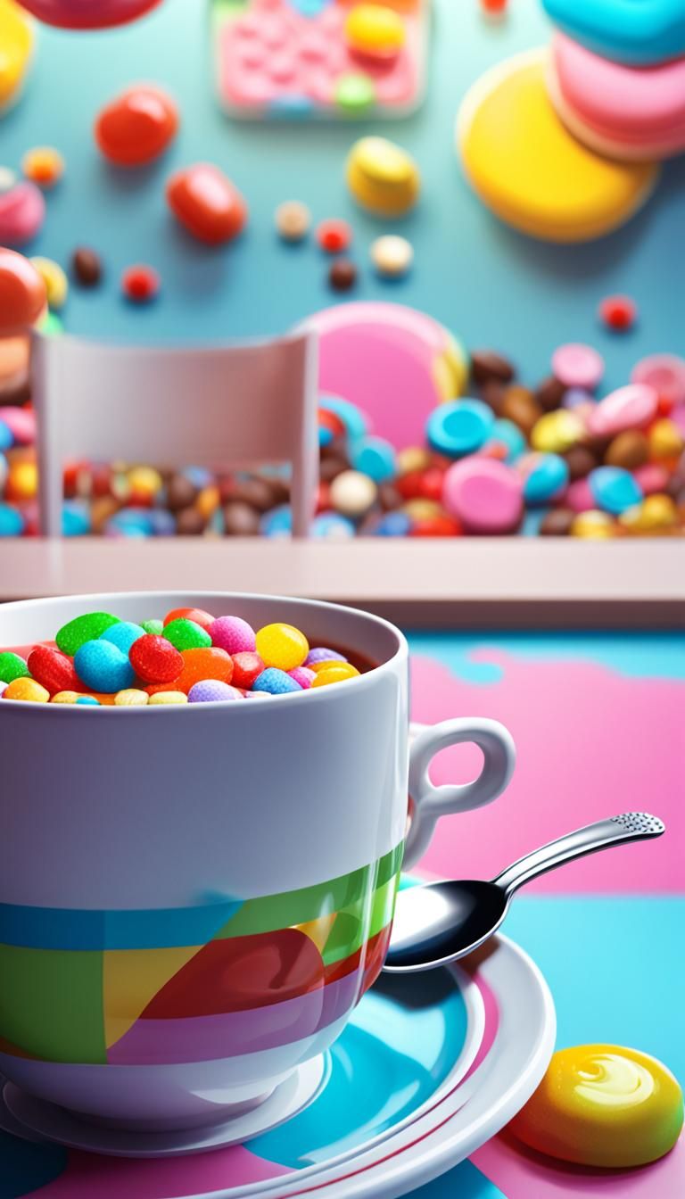 Hyperrealistic Coffee Cup in Candy Art Style
