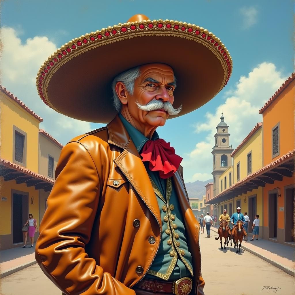 Smug Mariachi Gentleman Portrait in Oil