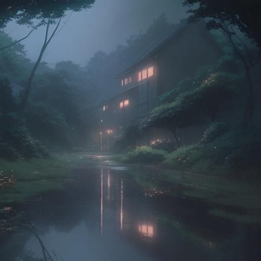 Rainy Morning in Studio Ghibli Anime Style