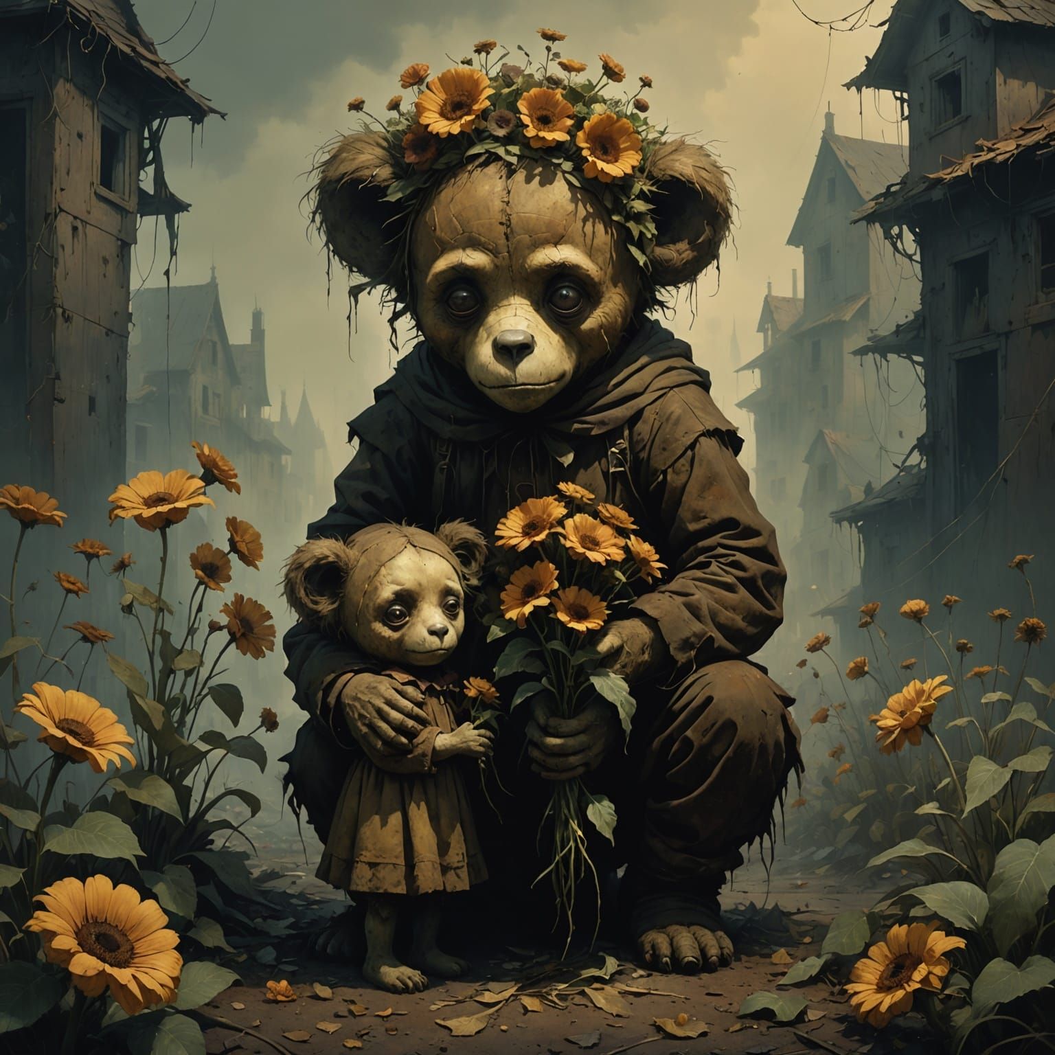 Surreal Beksinski-Inspired Flowers Comfort a Frightened Chil...
