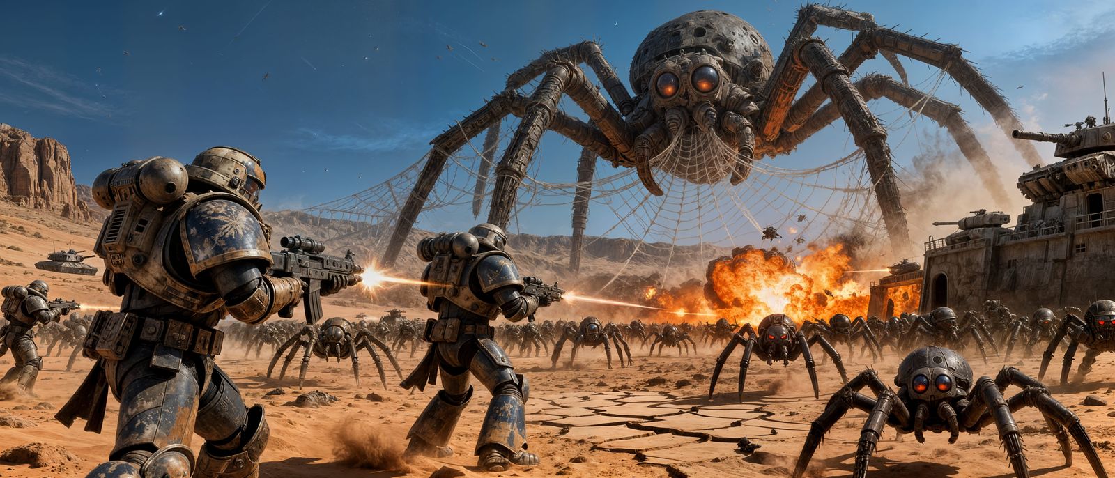 Space Marines Battle Giant Spiders on Alien Planet