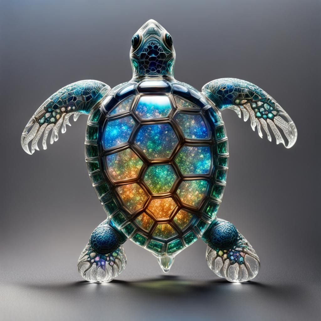 Bioluminescent Crystal Turtle Sculpture in a Fantasy Style