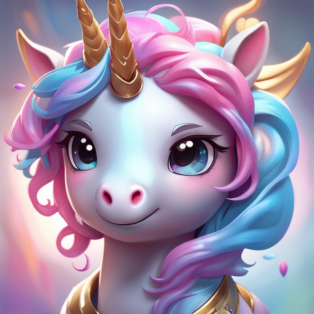 Chibi Unicorn Portrait in Hyperdetailed Digital Art