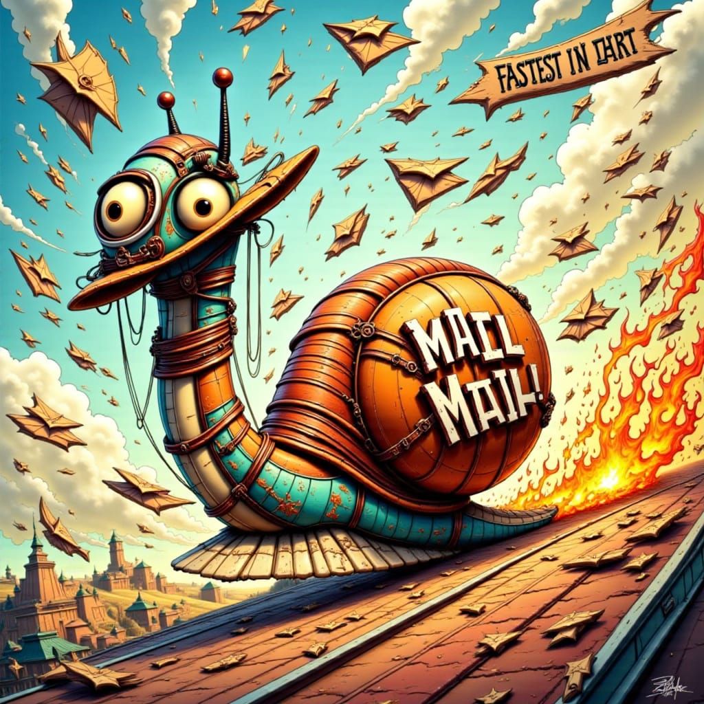 Cartoon Snail Races with Mail in Cartoon Network Style