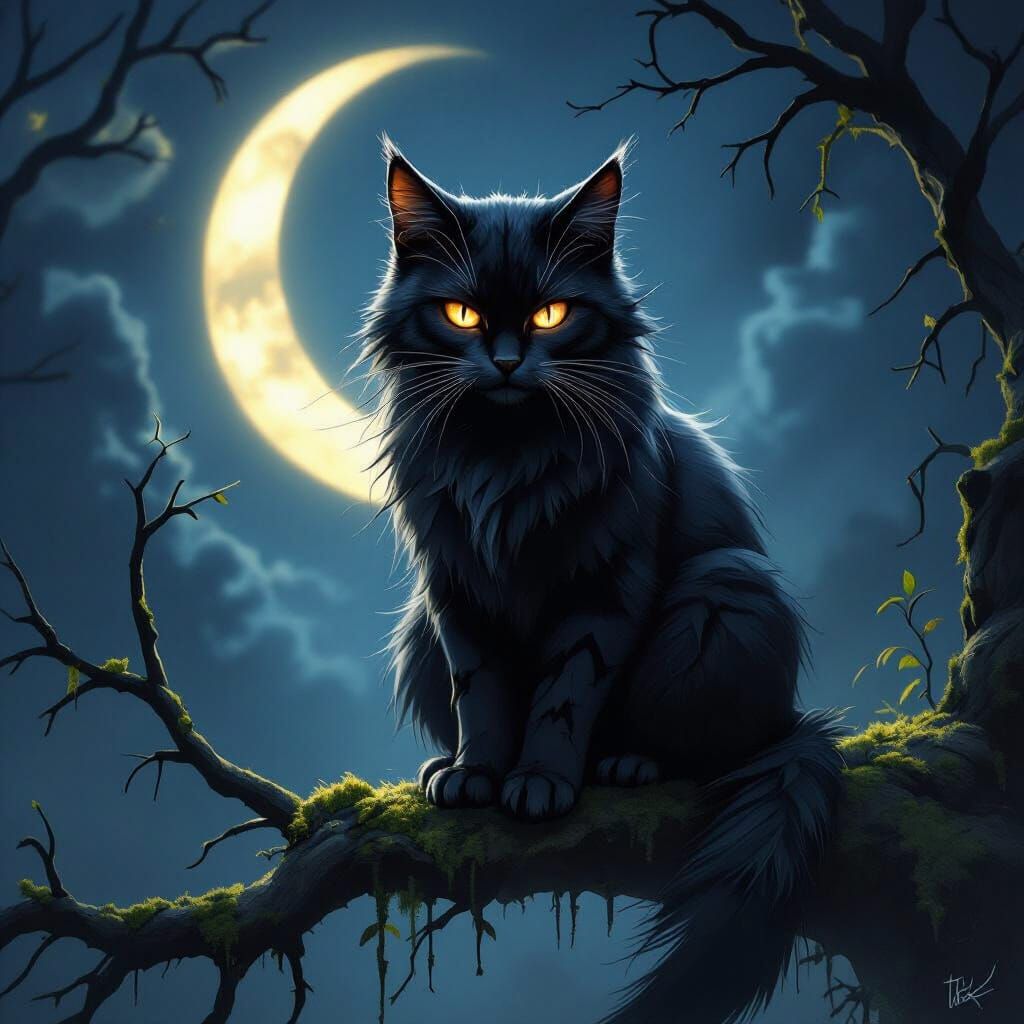 Fierce Warrior Cat Nightstar in Moody Concept Art Style