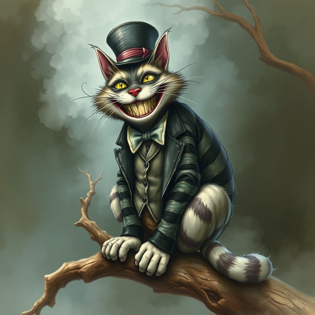 Dissolving Cheshire Cat in Ethereal Art Nouveau Style