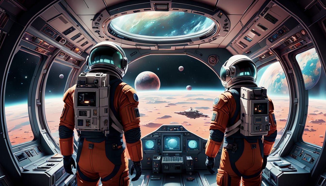 Astronauts' Galactic Voyage to Mars in Rocket Ship