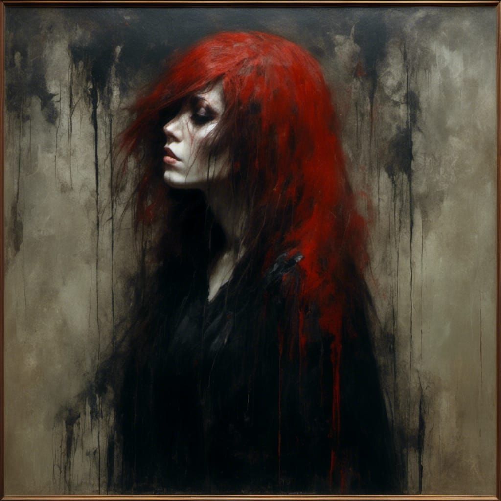 Mourning Woman in Eerie Macabre Scene