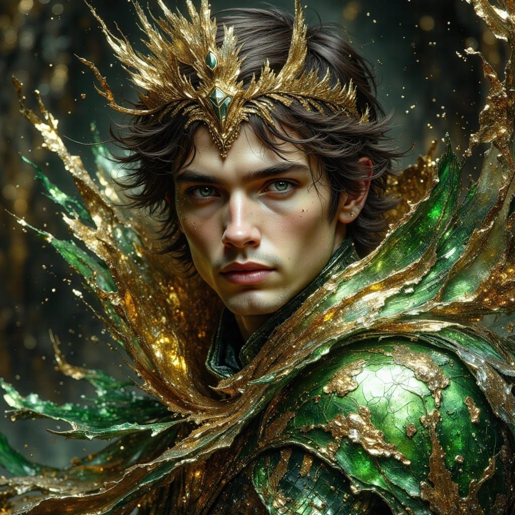 Fantasy Prince in Metallic Green Armour, Digital Art