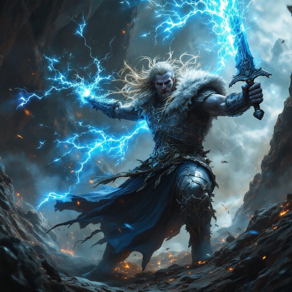 Highlander Warrior in Epic Digital Battle Scene