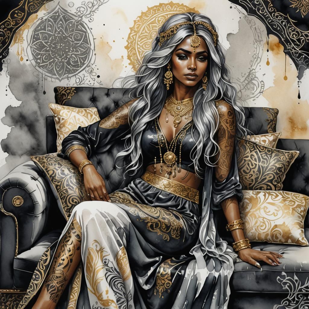 Fantasy Portrait of Woman with Silver Tattoos