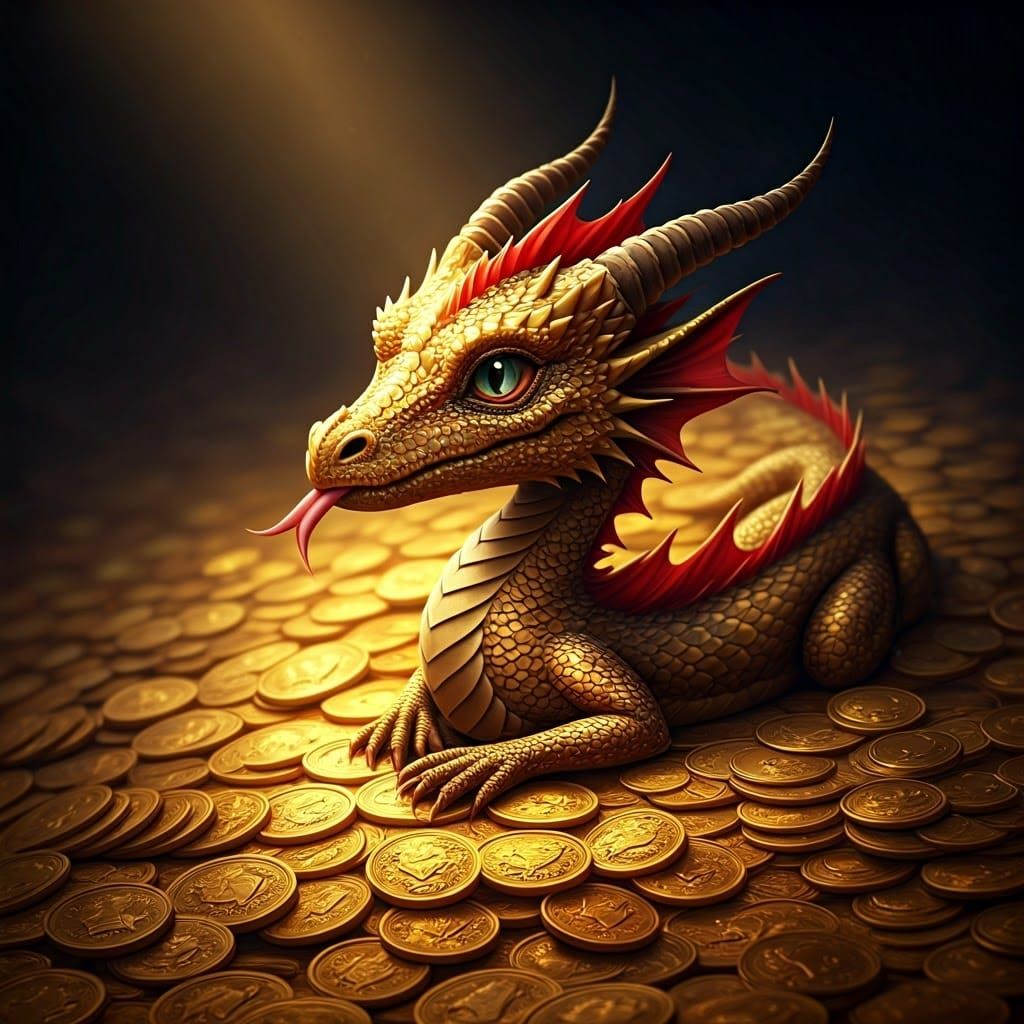 Golden Dragon Lounging on Gold Coins