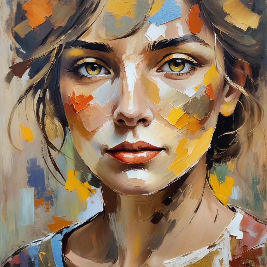 Impressionist Woman's Portrait on Rustic Canvas