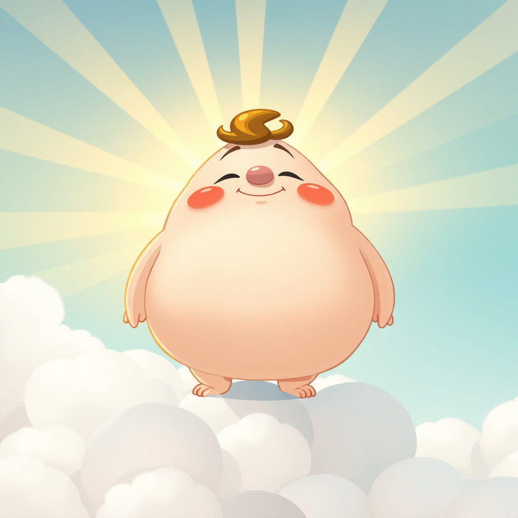 Cartoon Character on Cloud in Whimsical Style