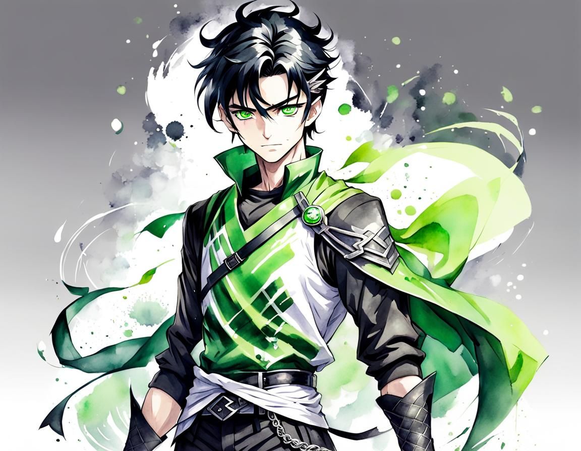 Young Male Hero in Watercolor Anime Fantasy