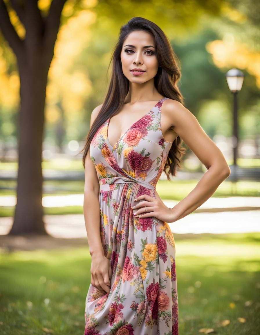 Beautiful Latina Woman Portrait in Park Setting