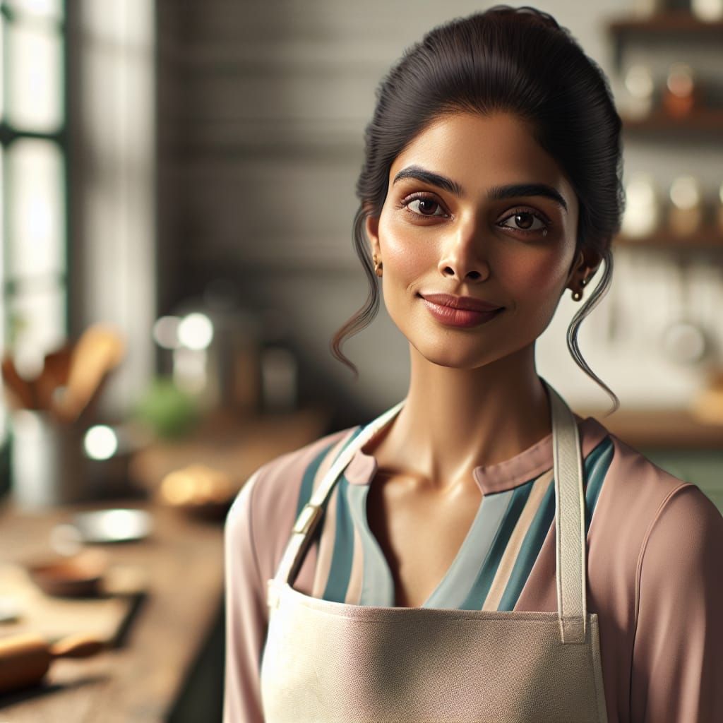 Hyperrealistic Portrait: Indian Baker in Natural Light Kitch...
