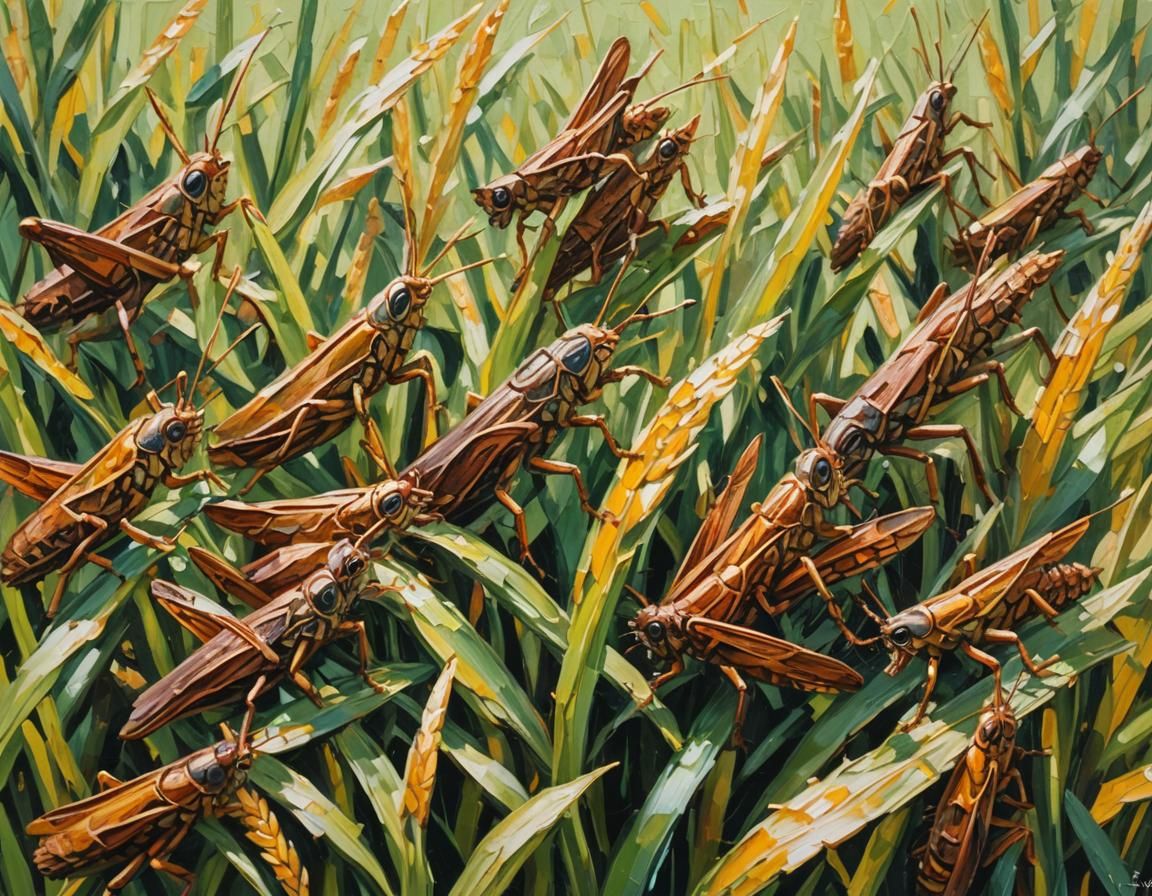 Locust Swarm Acrylic Impasto Painting in Van Gogh Style