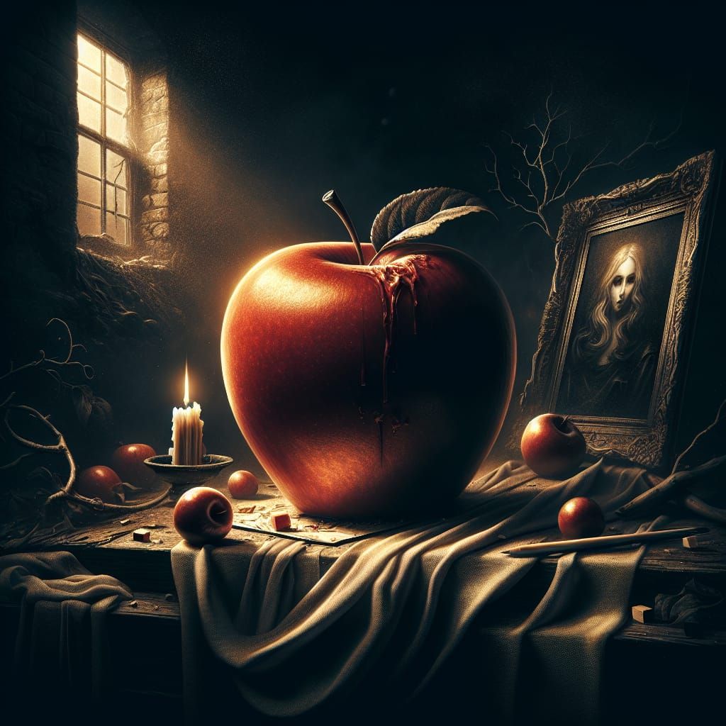 Evil Apple in Dark Surreal Landscape