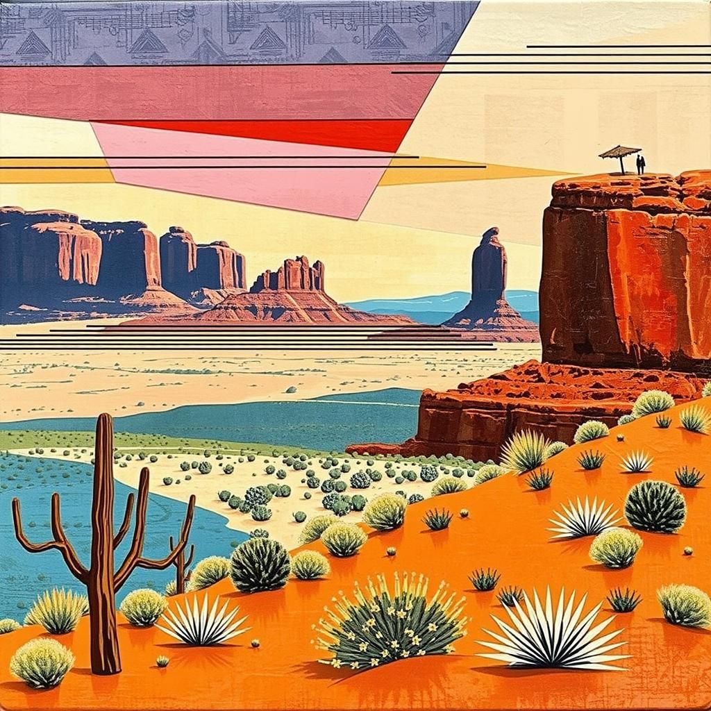 Geometric Desert Landscape Mixed Media Collage