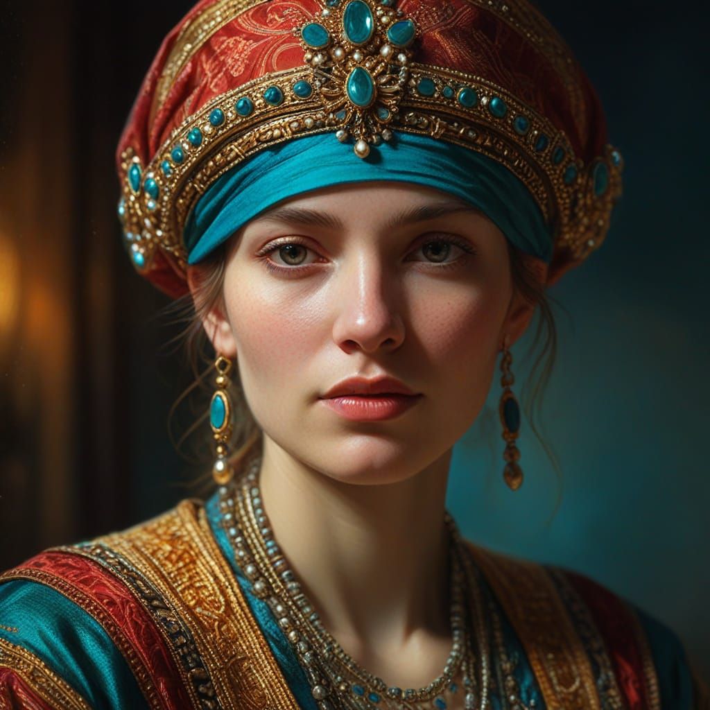 Woman in Crimson: A Rembrandt-Inspired Oil Painting