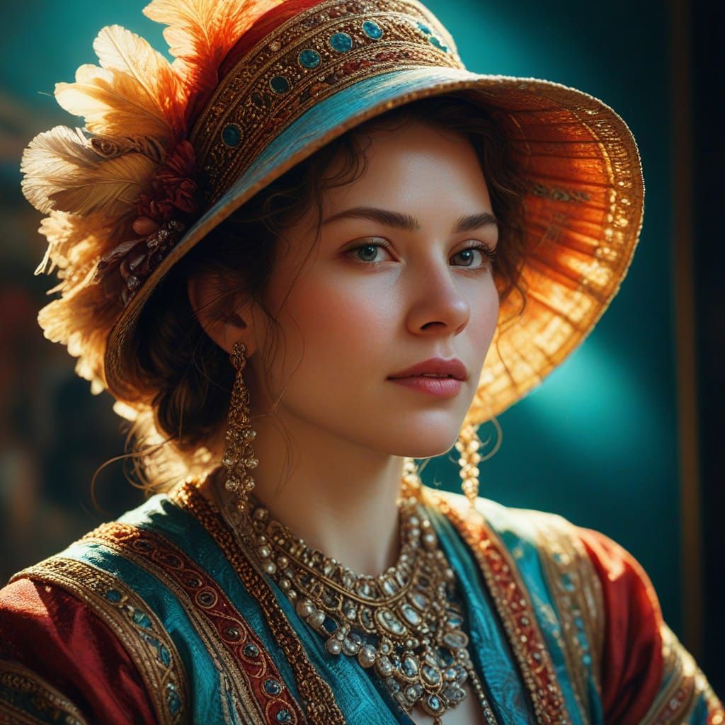 Woman in Intricate Clothing: Hyper-Realistic Oil Painting