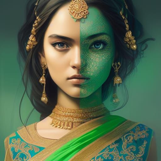 Young Lady in Diwali Saree Dress: Hyper-Detailed 8K