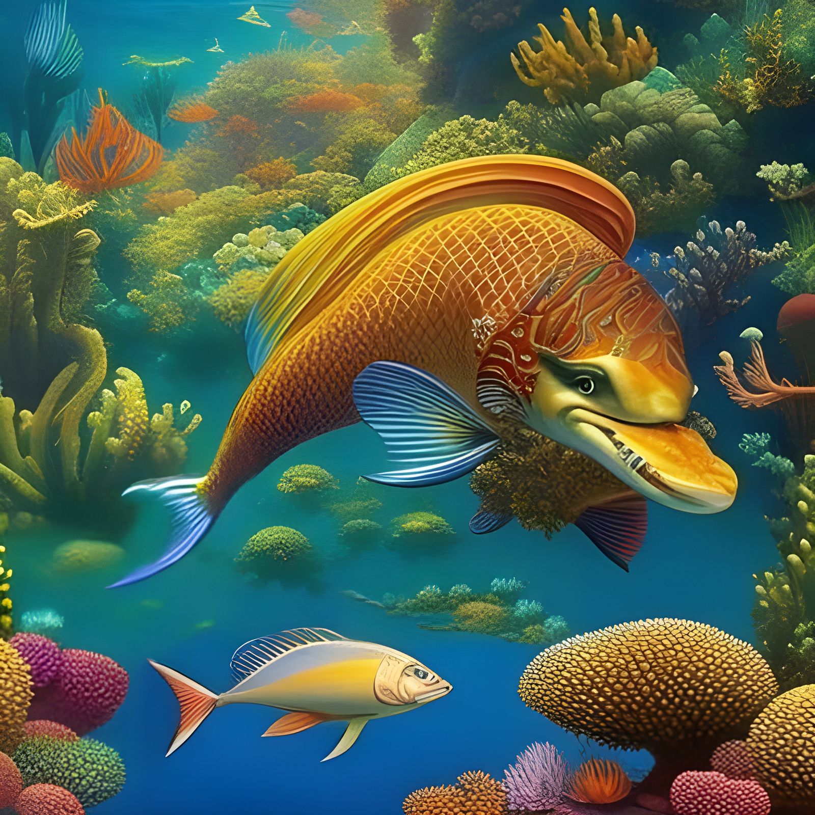 Underwater background with fishes