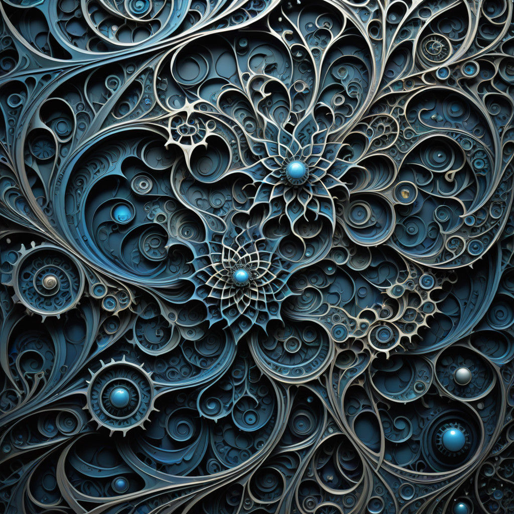 Surrealistic Fragmented Mind in Blue Fractal Vortex