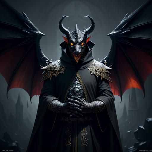 Monastic Black Dragon Matte Painting, Detailed Fantasy Art