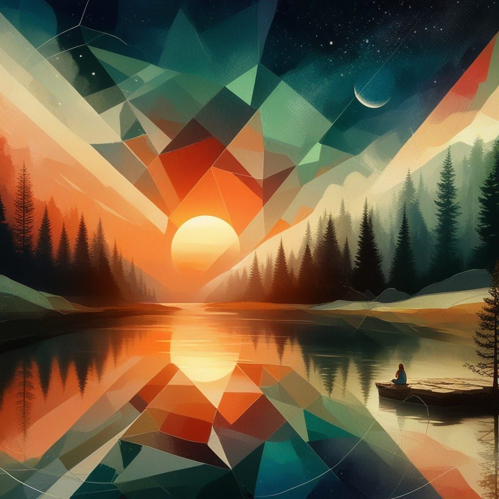 Woman Overlooking Ocean at Golden Hour: Impressionist Painti...